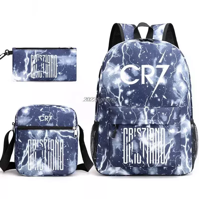 Ransel CR7, tas sekolah modis untuk anak laki-laki dan perempuan remaja, tas Mochilas Laptop baru 3 buah dengan tas bahu