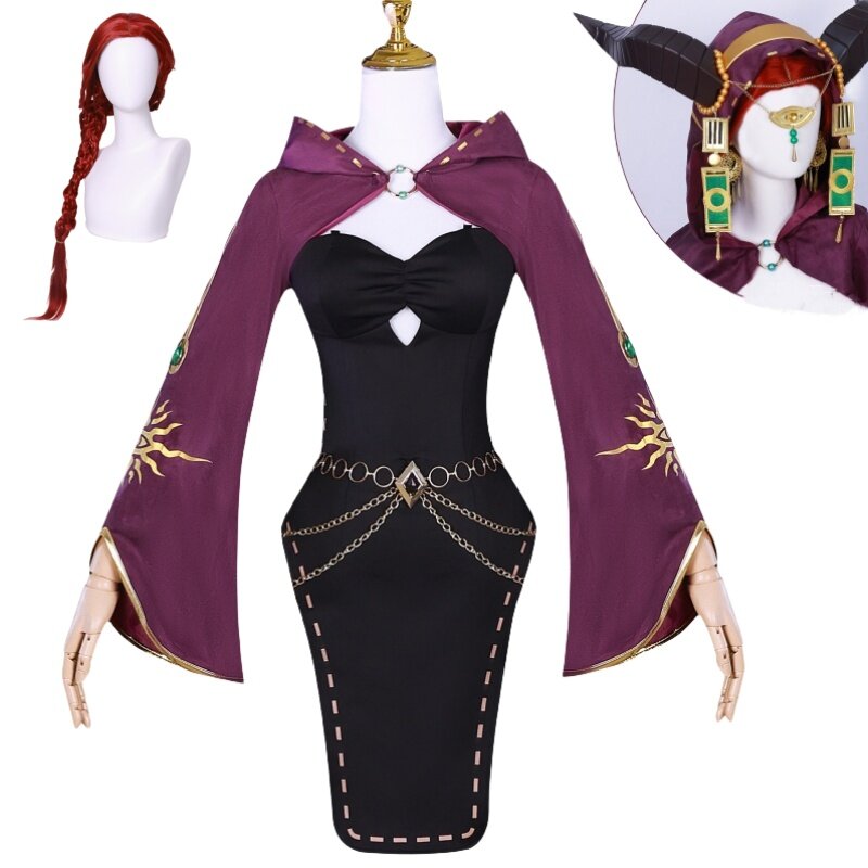 Przebranie na karnawał Fiona Gilman peruka kapłanka sukienka Cosplay pełny zestaw kostium imprezowy Halloween karnawałowy mundur