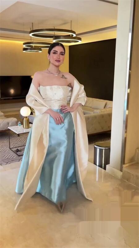 Elegant Strapless Sheath Anke Length Quinceanera Dress Beading Satin Formal Occasion Gown Robe De Soirée Vestidos Para Eventos