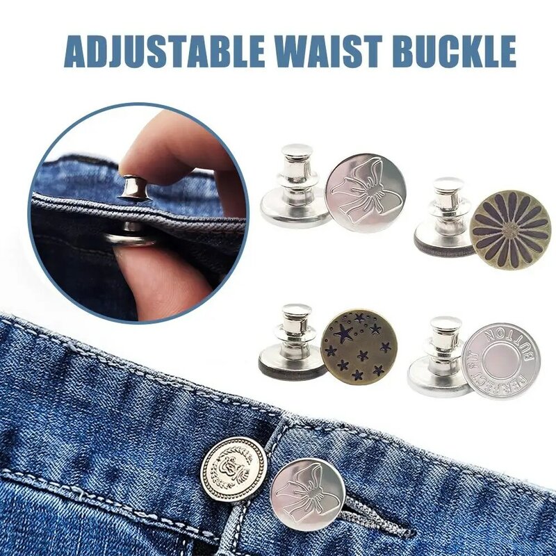 No Nails Detachable Waist Button Jeans Buttons Adjustable Free Waist Retro Metal Button No Sewing Pant Buckles Screw Nail Repail
