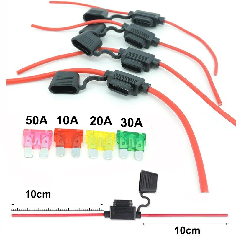 Automotive Power Socket Waterproof Medium Auto car Fuse Holder Box 16/14/12/10AWG Blade Fuse cable 10A 20A 30A 50A