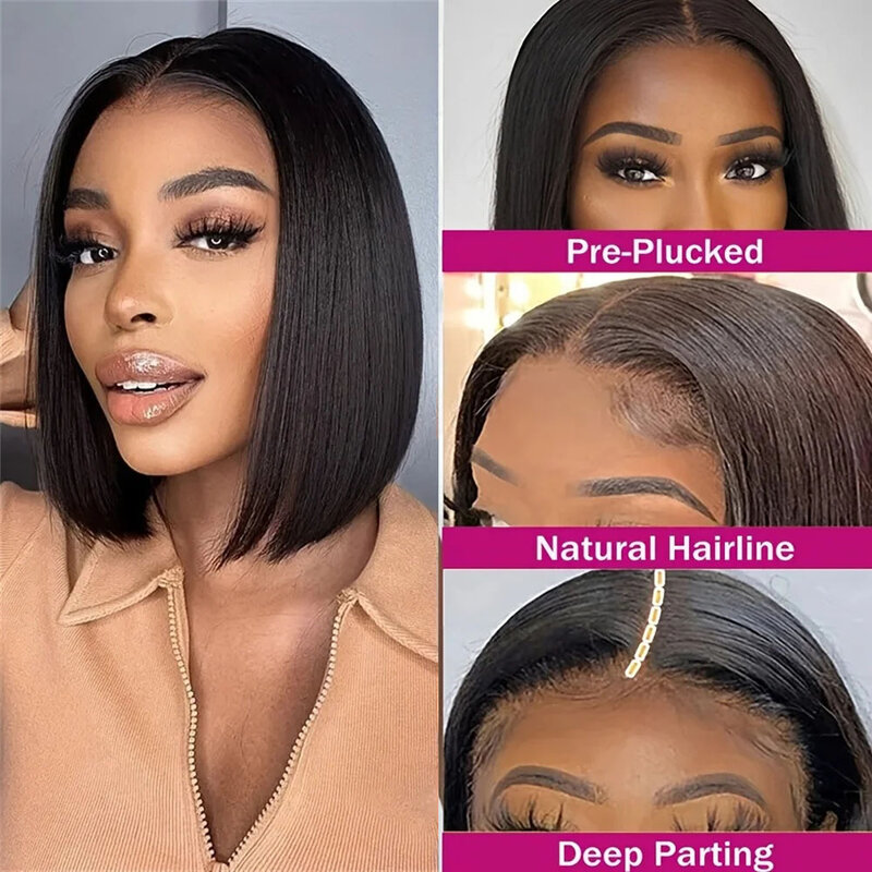 8-18inch Straight Human Hair Wig 13X4 Lace Front Wig 150 Density Short Straight Frontal Wig 13x6 HD Lace Frontal Wig Pre Plucked