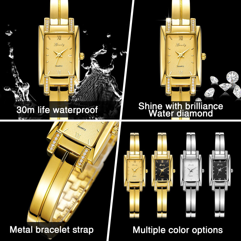 Reloj de oro de marca de lujo para mujer, relojes de cuarzo a prueba de agua con diamantes cuadrados, envío gratis