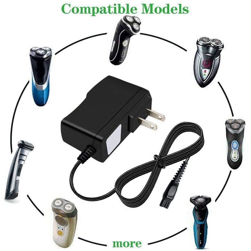 Adaptador elétrico do aparador da barba, cabo de alimentação, barbeador da barba, HQ8505, Norelco, 7000, 5000, 3000 Series, plugue dos EUA