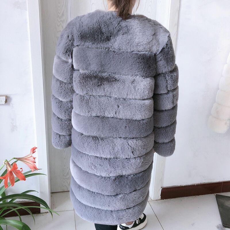 LHXDW-abrigo largo de piel sintética de zorro para mujer, chaqueta mullida de alta calidad, 90CM de largo, Invierno