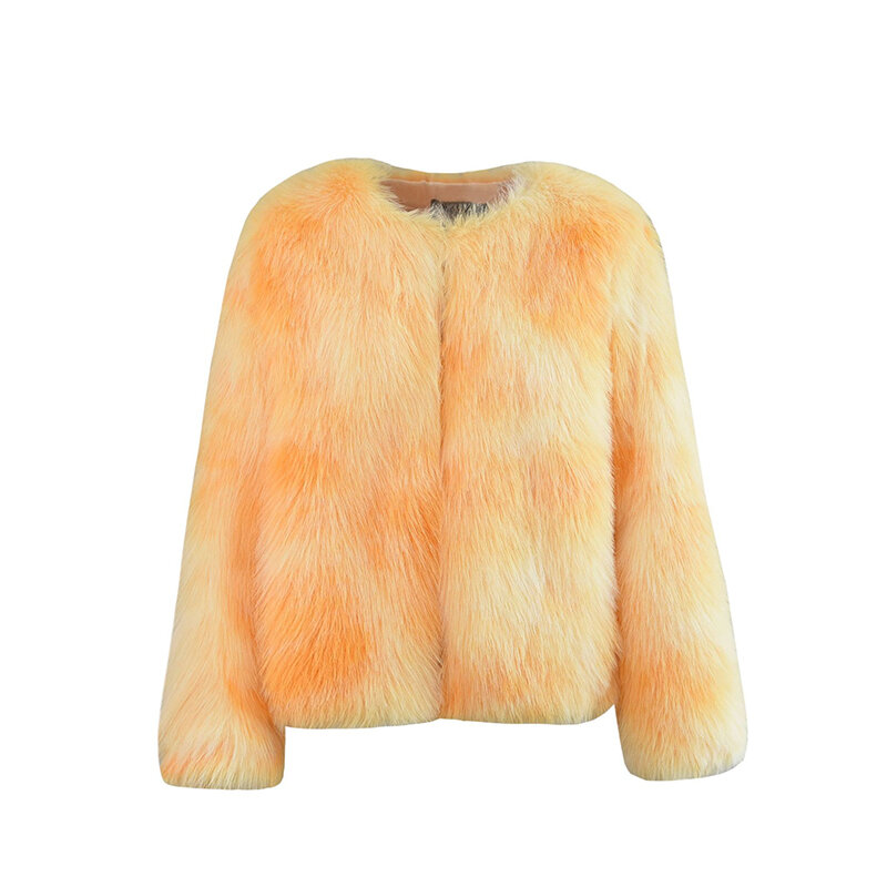 Jaqueta fofa de pele de raposa para mulheres, cardigã de pelúcia feminina, casaco curto feminino, elegante, alta qualidade, inverno, 2023