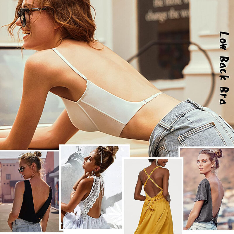Sexy Women Lingerie Backless Bras Underwear Deep V Low Cut Push Up Bra Intimates Female Breathable Bralette Low Back Invisible