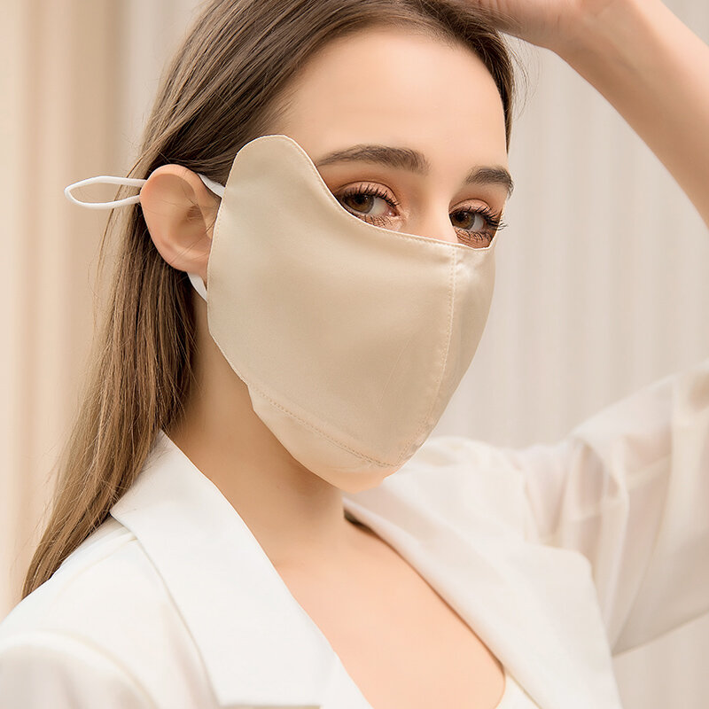 Maschera per la protezione degli occhi giapponese maschera per la protezione solare muscolare sensibile alla seta femminile seta di gelso Anti allergia UV maschere per il viso traspiranti sottili