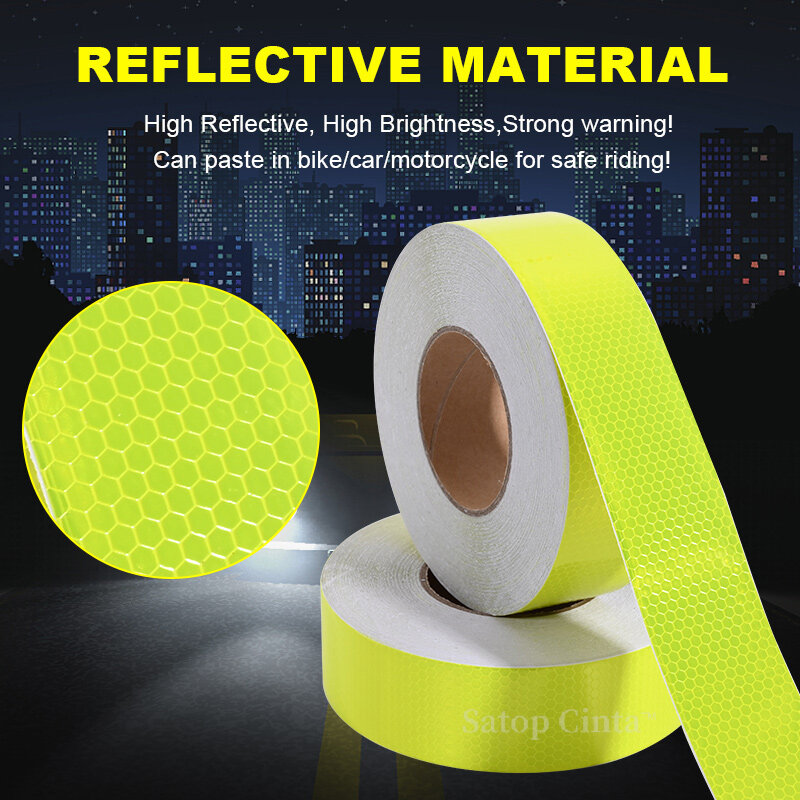Cintas reflectantes amarillas fluorescentes, pegatinas de seguridad personalizadas de alta visibilidad, tiras reflectoras impermeables para vehículos, 5cm x 50m