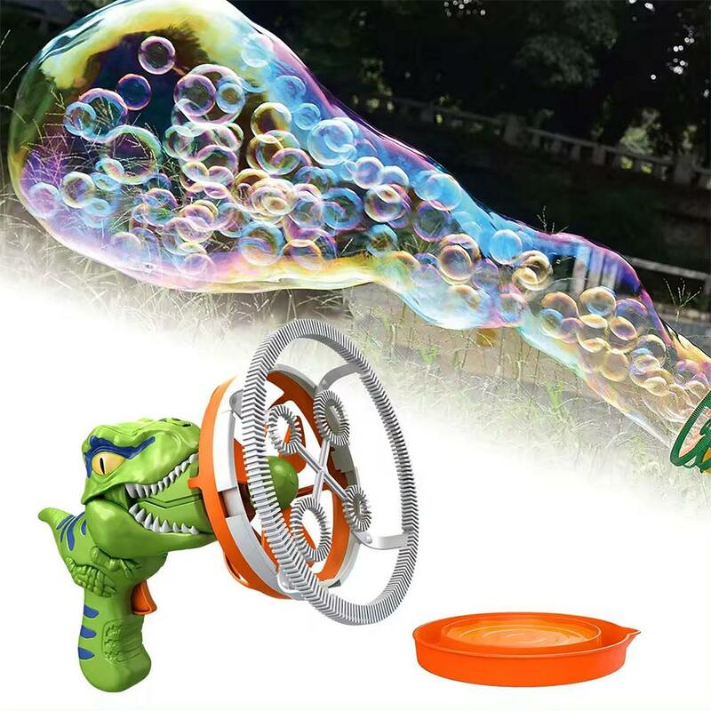 Bubble Maker con forma de dinosaurio de dibujos animados para niños, juguete de mano para exteriores, fiesta para niños, alimentado por baterías