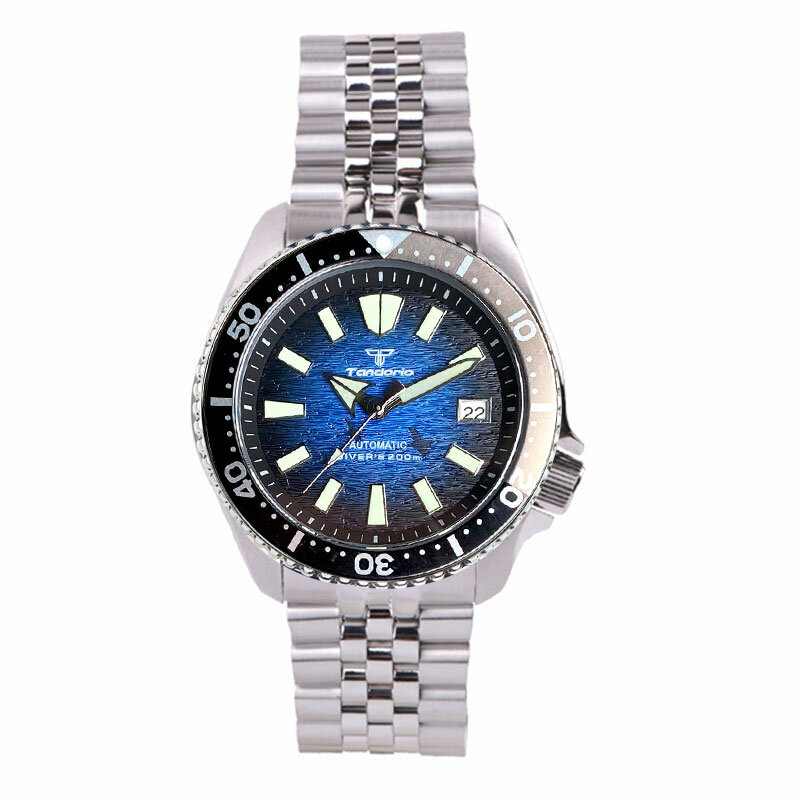 Tandorio Blue Dive otomatis jam tangan pria, 41mm tahan air Jepang nh35 Movt 3.8 Crown Flat safir profesional Diver