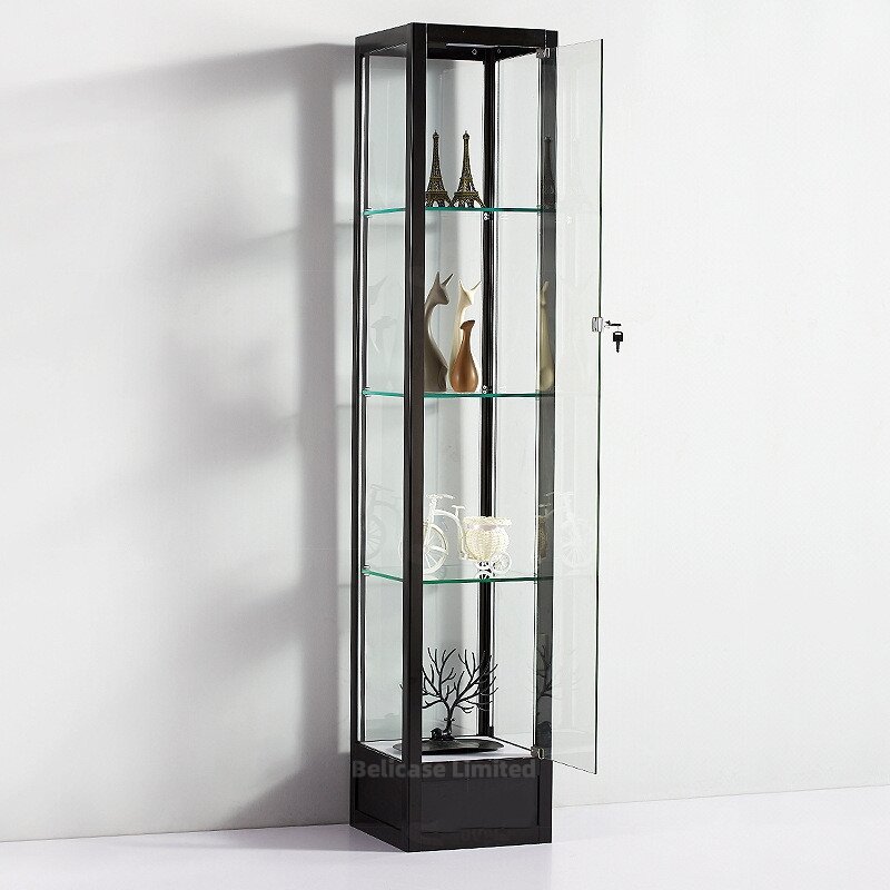 Madera contrachapada rectangular larga personalizada, escaparate de vidrio de exhibición de collar y anillo de joya