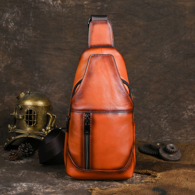 Vintage Echt leder Brusttasche für Männer, Umhängetasche mit großer Kapazität für Outdoor-Aktivitäten