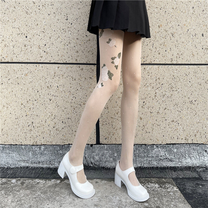 女性のためのセクシーなレトロなフラワーデザインの靴下,弓,エレガント,ヴィンテージ,フランス,黒,白の色,1ペア