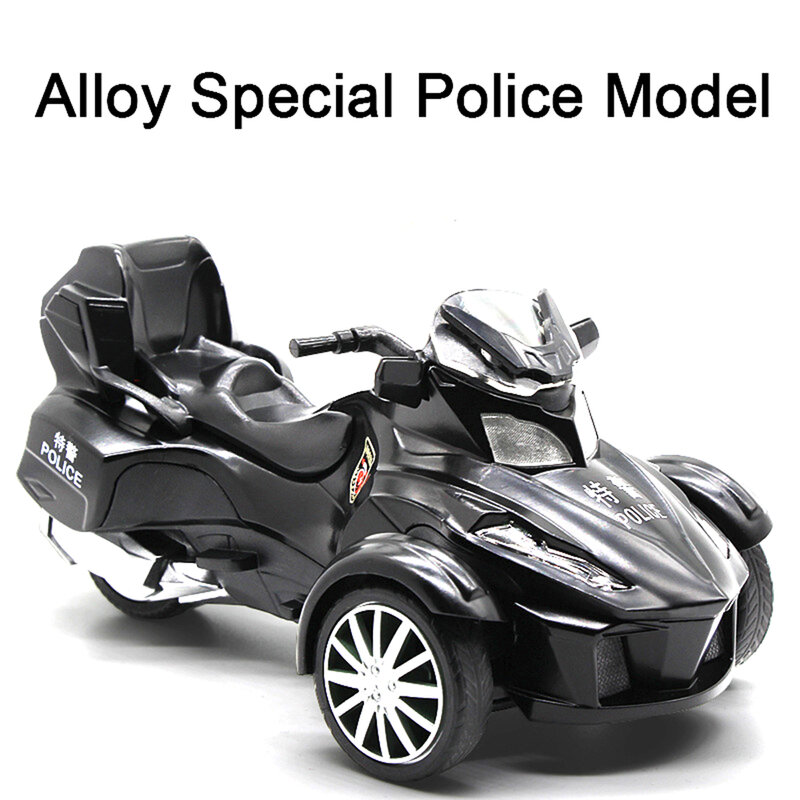 1:12 Politiemotor Model Legering Diecast 3-wielige Speelgoedmotor Model Terugtrekken Geluidslicht Motor Bestelwagen Collectie Kids Speelgoed Cadeau
