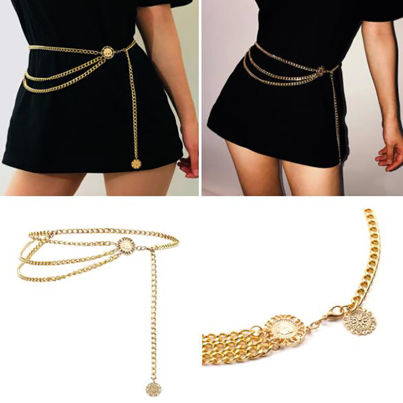 Cintura a catena in oro con nappe per abiti da donna Designer Brand Luxury Punk cintura in vita con frange cinture in vita in argento cintura da donna in metallo