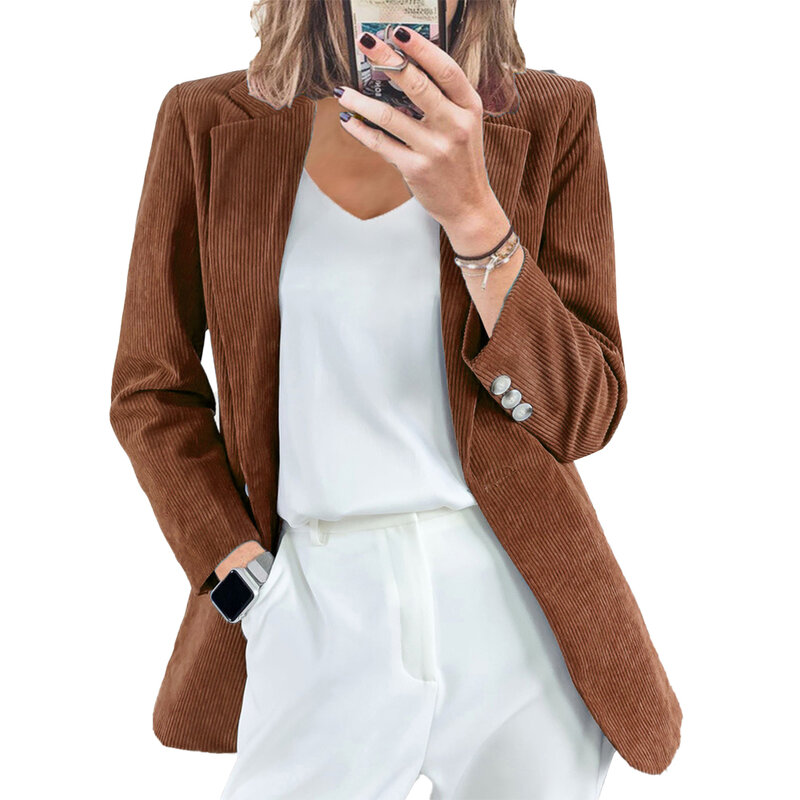 Heiße neue stilvolle Blazer Blazer Anzug Kragen Tops brandneue Frauen Cord Cardigan Arbeit Büro Blazer Freizeit mantel Cord