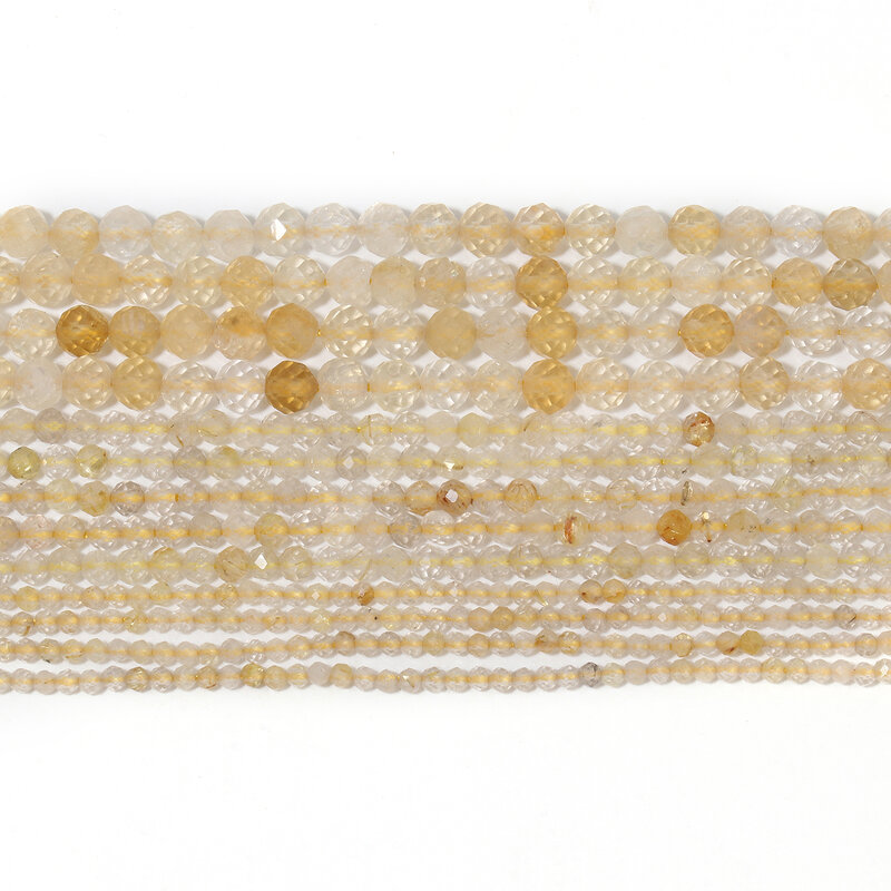 Naturalny cytryn koraliki z kamienia fasetowane 2mm 3mm 4mm koraliki o okrągłym kształcie do wyrobu biżuterii Diy bransoletka akcesoria do koralików