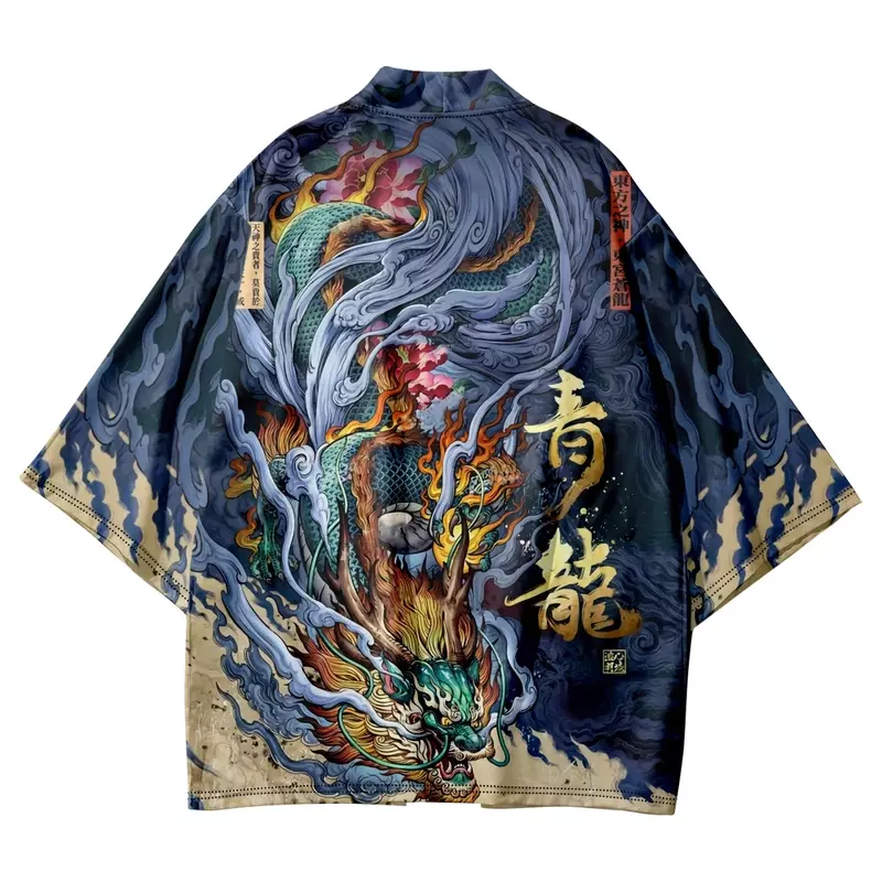 Кардиган в китайском стиле с принтом дракона, свободное кимоно для косплея в традиционном стиле Харадзюку, юката, для женщин и мужчин