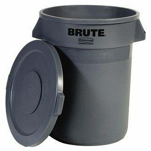 32 gal Brute Garage Trash Can with Lid, Grey Garbage Can,  Crush Resistant Material