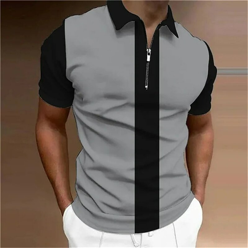 Мужская футболка-поло для гольфа, Высококачественный поворотный пуловер с коротким рукавом и молнией, оригинальная Мужская одежда для гольфа, мужская одежда
