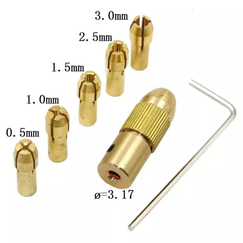 Mini portabrocas Micro Collet Brass con adaptador de llave, electricidad doméstica, herramienta de accesorios rotativos, 0,5-3mm, 7 piezas