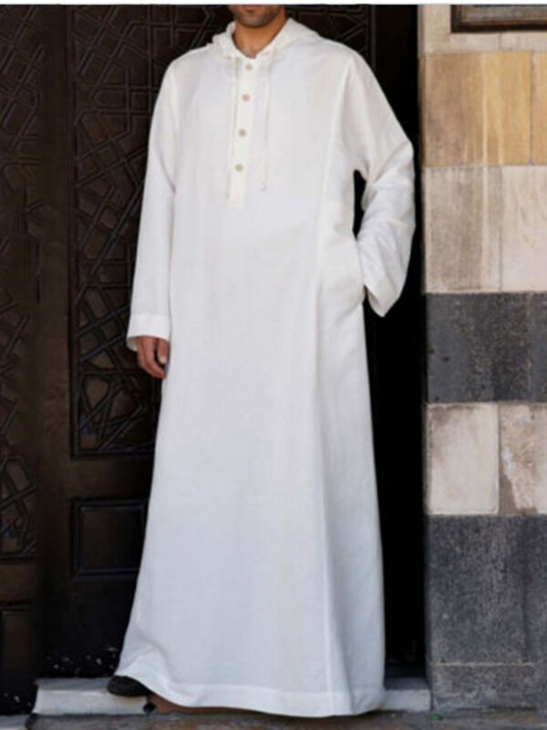 Jubah bertudung katun Linen lengan panjang kasual pria mode longgar ukuran ekstra besar pakaian tipis polos djelaba Arab 2023