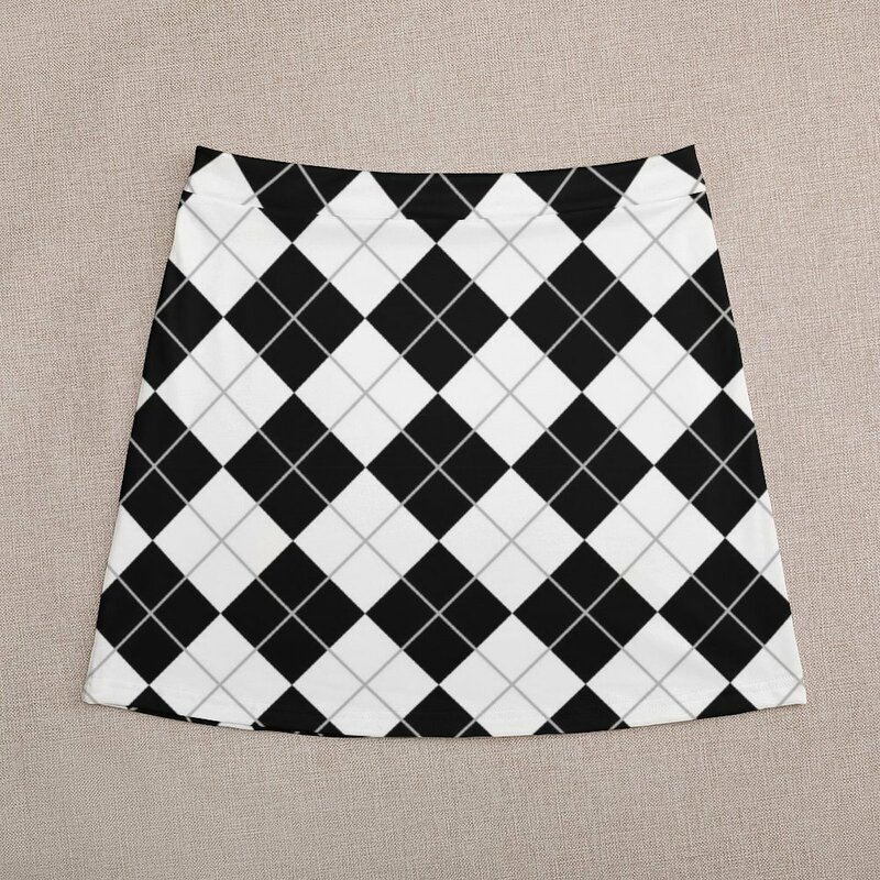 Rok Mini motif Retro 70s, rok elegan untuk wanita, rok Mini Argyle, hitam dan putih, 2024