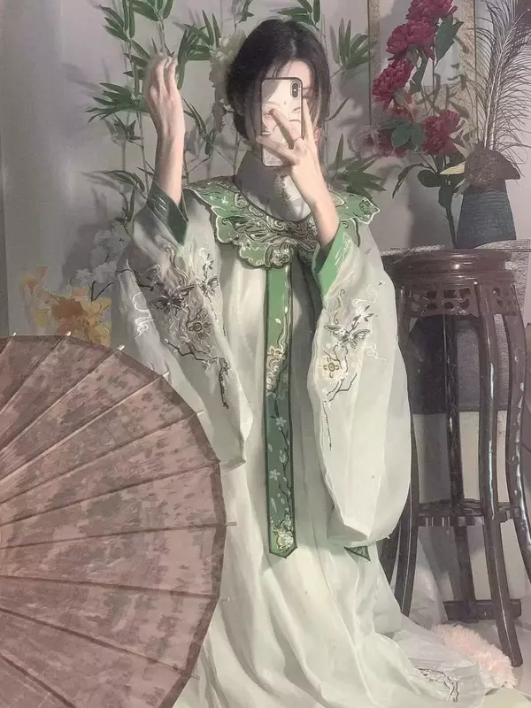 2023 Original Hanfu Women's Ming Dynasty Immortal Spirit Stand Collar Cloud Shoulder Embroidery Student Elegant Green