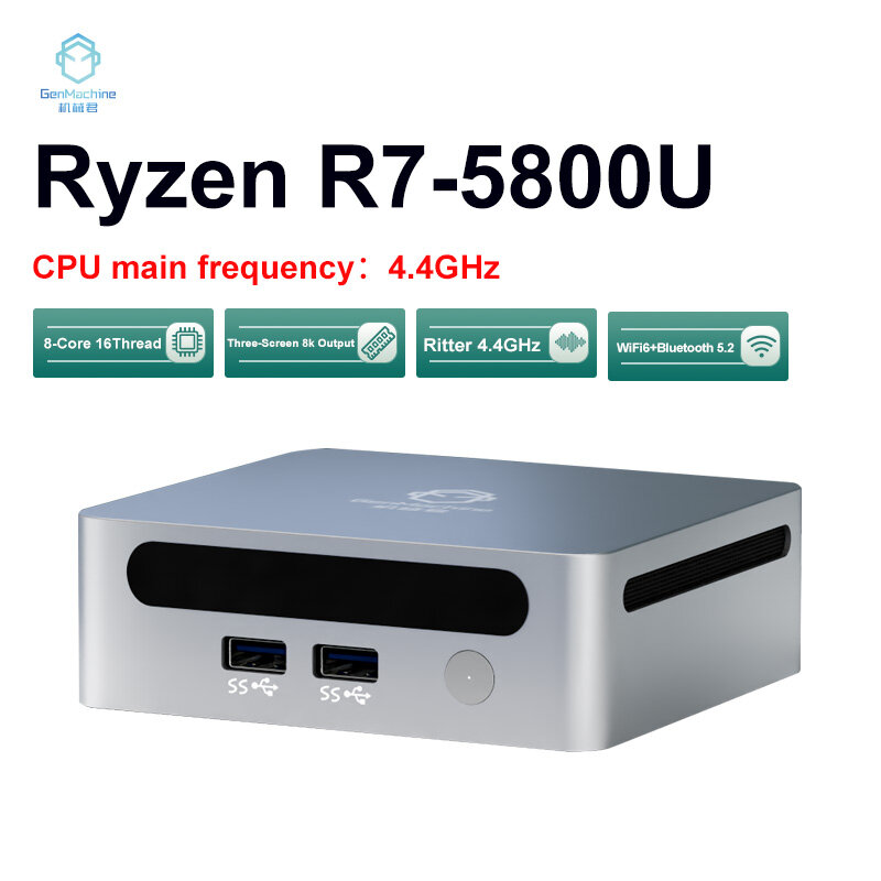 GenMachine AMD Ryzen 7 5800U Windows 11 Pro, komputer Desktop PC MINI DDR4 16/32GB 256/512GB SSD WIFI6 RTL8852, BT5.2