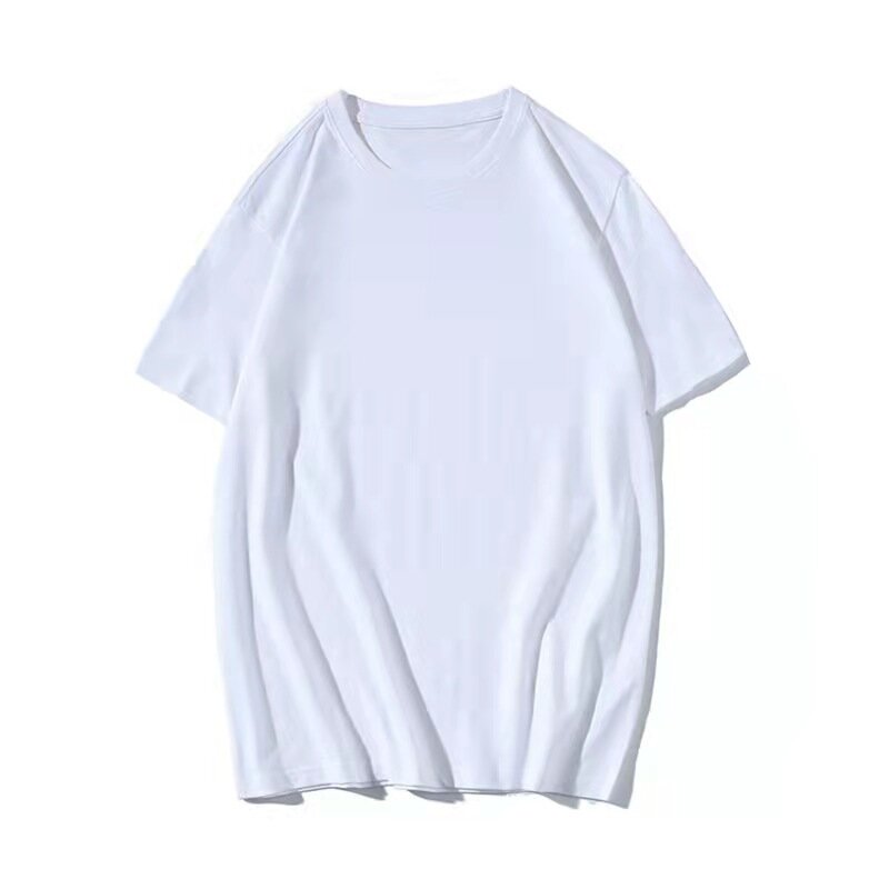 T-shirt pesada de algodão puro para mulheres, manga meia, top solto, manga curta, grossa, cor sólida, par roupas, gola redonda