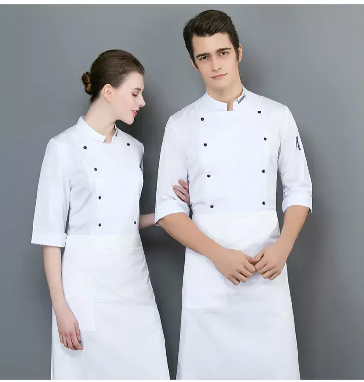 Uniformes de Chef cuisinier hommes et femmes, vêtements de cuisine à col montant, vestes de travail à manches courtes respirantes d'été, vêtements de Chef d'hôtel