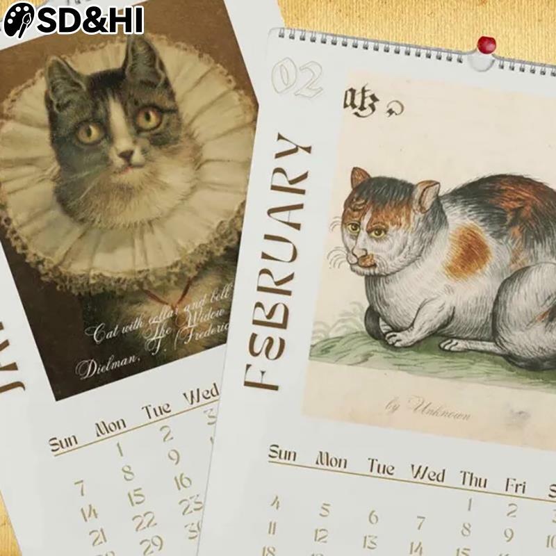 Calendário de parede para Pet, Gato bonito, Planejamento de tempo, Criativo Animal, Arte Engraçada, 2024