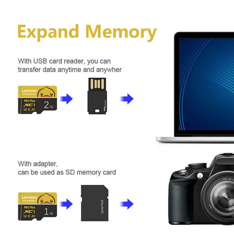 Lenovo-cartão de memória micro tf c10, alta velocidade sd/tf, 2TB, 256GB, 512GB, para 1080p, câmera full hd