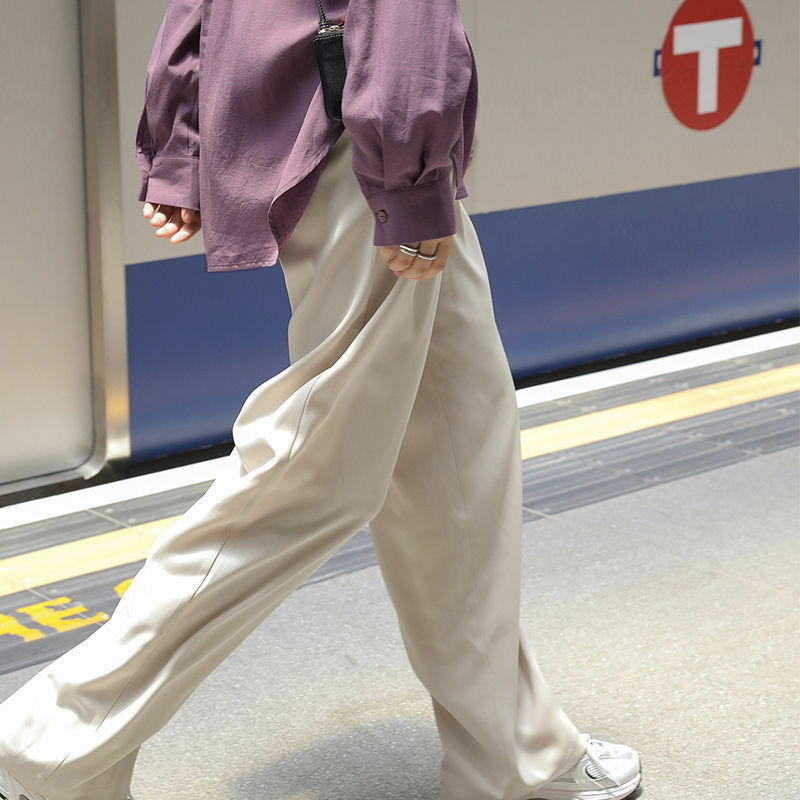 Calças femininas esfregando japão estilo minimalismo sob medida plissado império cintura retro casual baggy elegante slouchy vibe high street ins