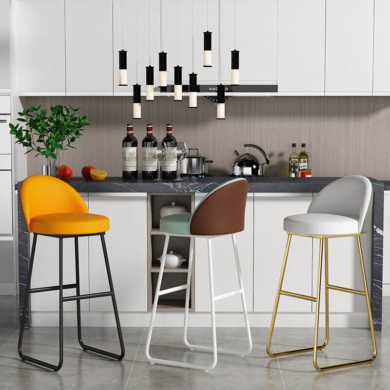 Nordic alta fezes cozinha lazer cadeira de couro barra com encosto design de luxo casa mobiliário de pé de ouro cadeira