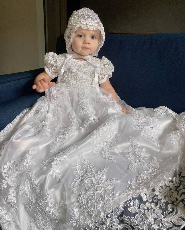 아기용 레이스 세례 가운, 보넷 달린 반팔, 첫 성찬식 원피스, 유아 소녀 세례 드레스