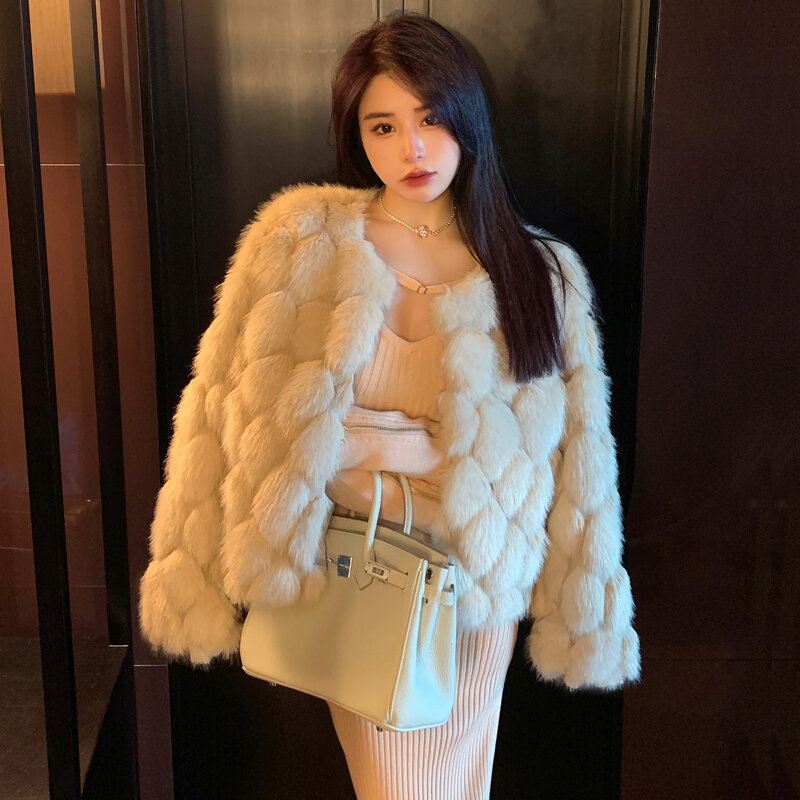 Hot Sell 2022 Women Faux Fur Coat Long Sleeves Cardigan Design Short Cut Winter Warm Fur Coat
