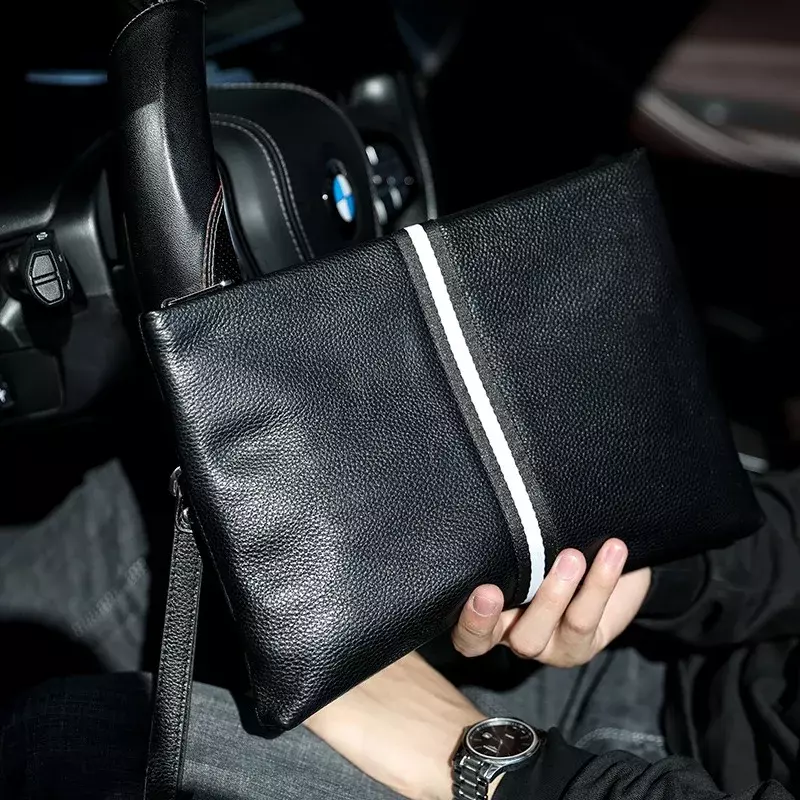 SENOFAN autentico borsa a mano da uomo a righe in vera pelle di vacchetta pochette da uomo portafoglio Designer busta borsa edizione coreana Hot