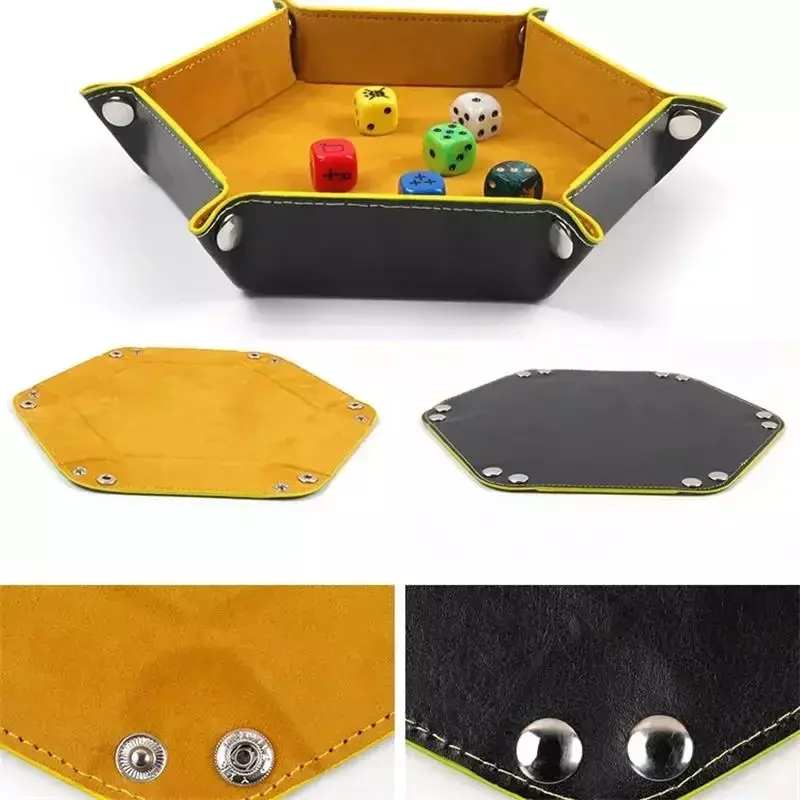 Dice Tray Hexagon  Rolling Holder Folding PU Leather  Trays For Dice Games Like RPG, DND And Other Table Games