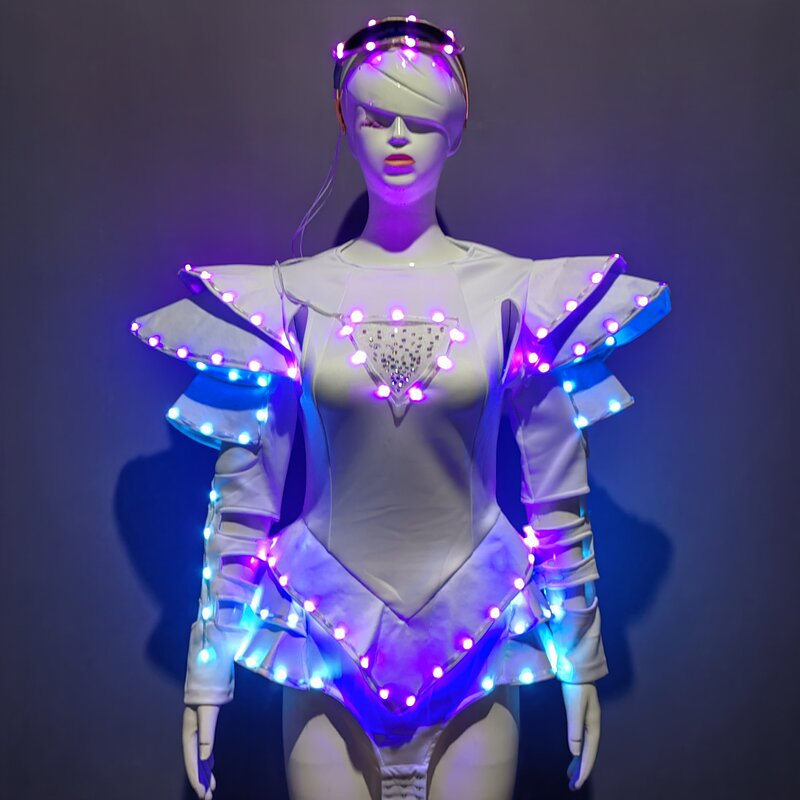Conjunto de vestido luminoso LED para mujer, vestido de salón, espectáculo de Ballet, boda, fiesta de año nuevo, Navidad, Sexy