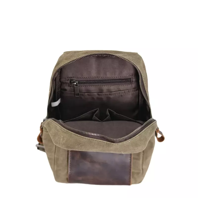 New Fashion Daily Men's Chest Bag Batik Canvas Cowhide Waterproof Crossbody Bag Outdoor Travel Satchel Simple Casual Small Bag