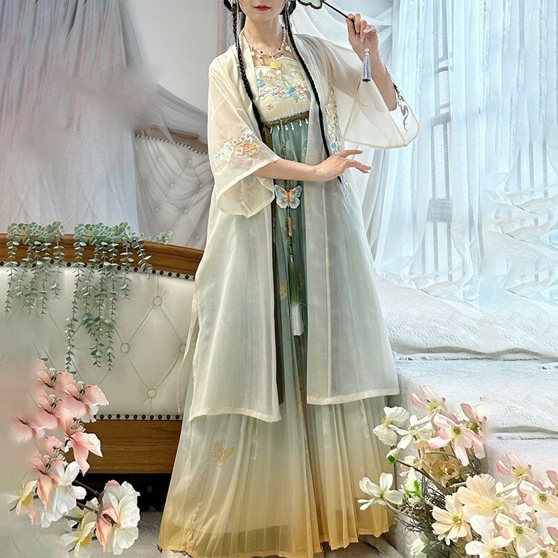 ملابس هان النسائية الصينية ، فستان ذو صدر مرتفع ، عناصر بيزي ، تطريز يومي ، جديد