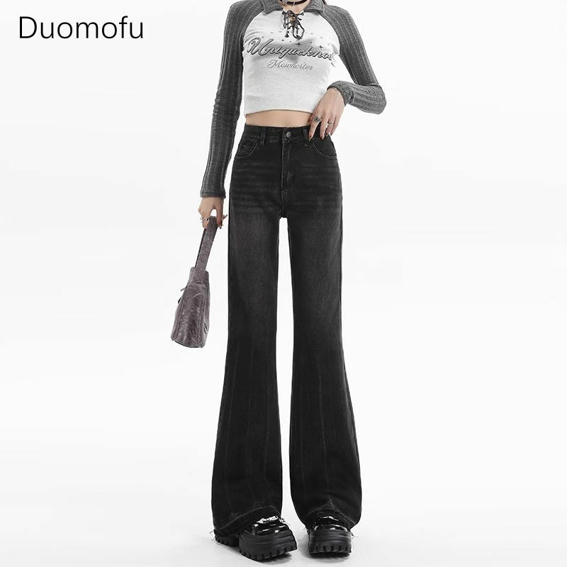 Duomofu American Vintage Loose Slim Flare Jeans Women Autumn New Simple Zipper Casual Fashion Pockets Female High Waisted Jeans