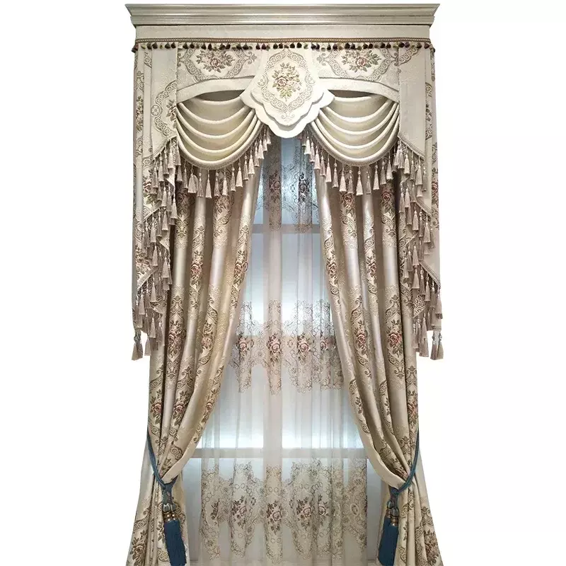 Cortinas de Jacquard en relieve de estilo europeo de lujo para sala de estar, cortinas opacas para dormitorio, pantallas de ventana personalizadas