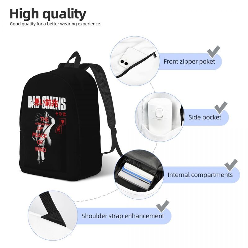Рюкзак Bad Omens с металлической лентой для мужчин и женщин, классный студенческий походный дорожный рюкзак, спортивная сумка через плечо для колледжа