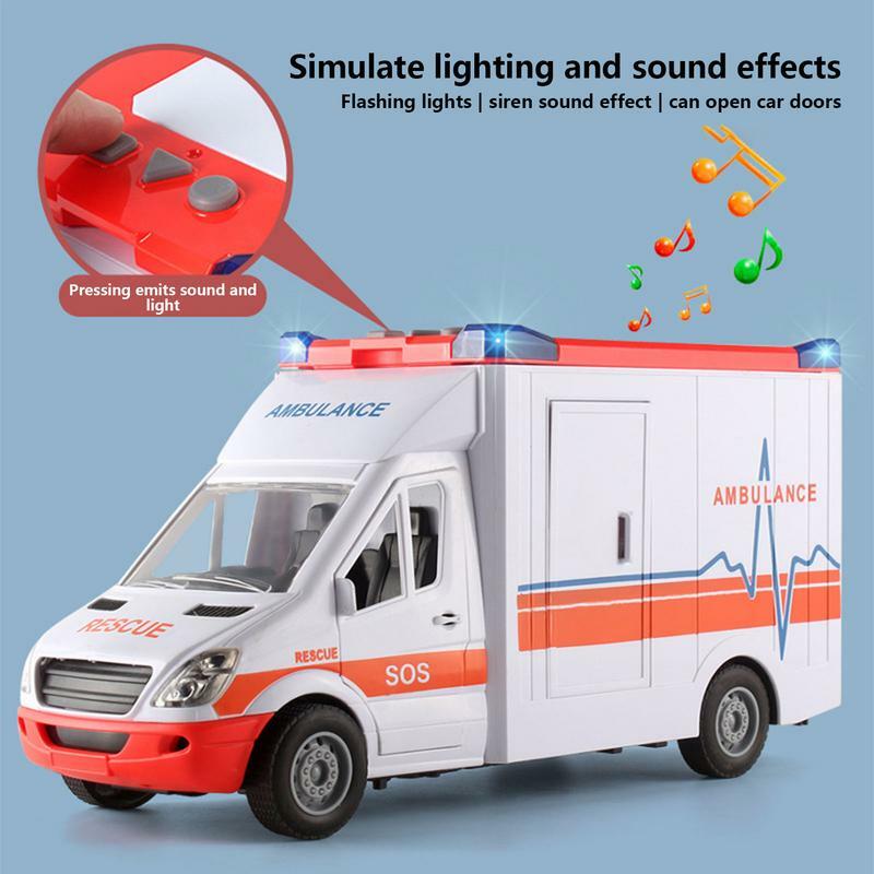 Grande carro de ambulância com efeitos sonoros de luz e sirene, Veículo para brincar e aprender, Brinquedos infantis