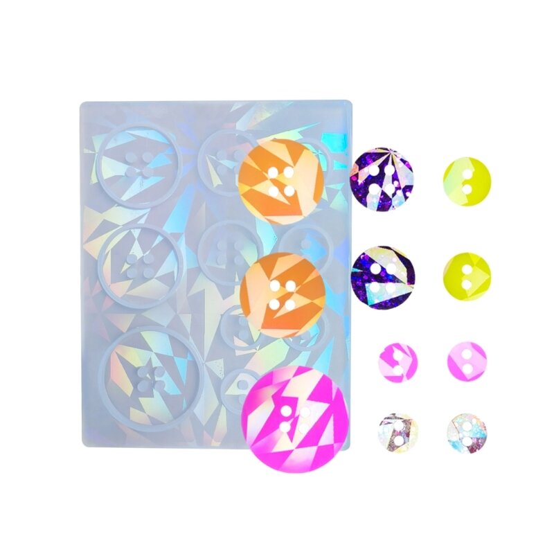 E0BF Stampo in silicone con bottoni effetto scintillante per gioielli artigianali in resina fai da te olografici