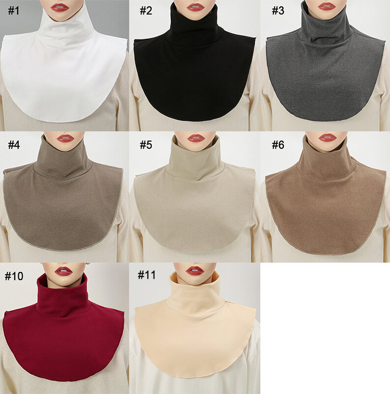 Penutup leher palsu wanita, model Turtleneck Muslim kerah palsu Hijab Islam elastis warna Solid penutup leher setengah atas Aksesori