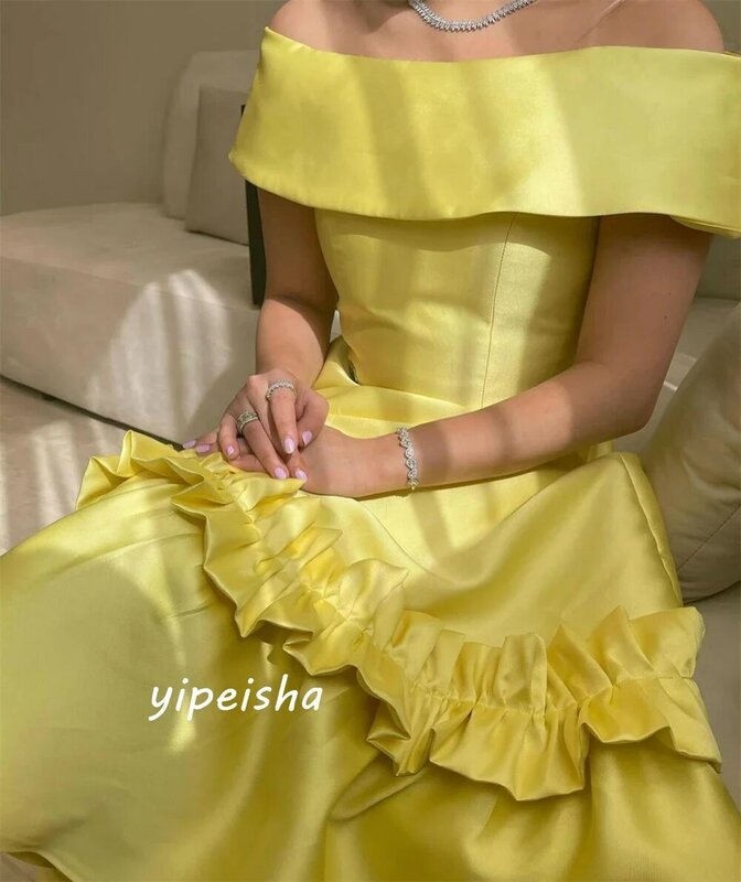 Yipeisha-vestido de graduación Simple de alta calidad con hombros descubiertos, traje Formal de corte en A, vestido drapeado Charmeuse, vestidos de regreso a casa